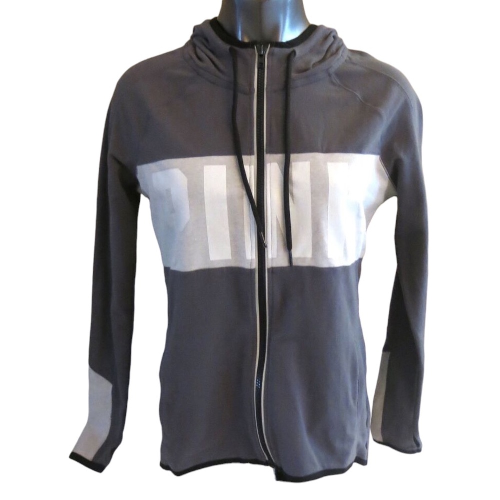 Victoria's Secret PINK Dark Grey w/ Reflective Logo Perfect Full Zip Hoodie XS